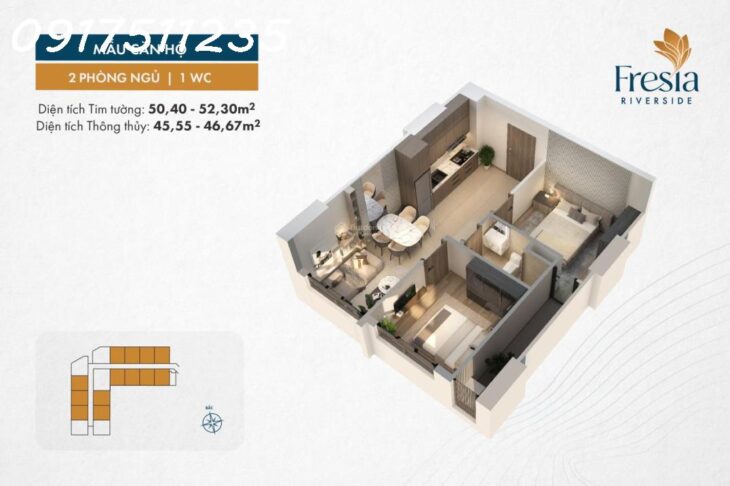 booking sớm dự án căn hộ Fresia Riverside, 1,56 tỷ căn 2PN