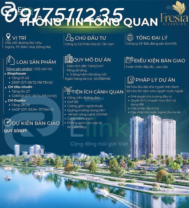 Đầu tư đợt 1 căn hộ view sông Fresia Riverside, booking 0 đồng, HTLS 18 tháng, TT 2%/ đợt