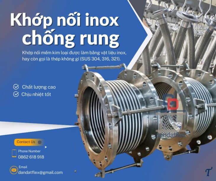 Khớp nối mềm inox công nghiệp, khớp nối mềm inox 304/316, khớp nối kim loại nối bích, khopnoimem