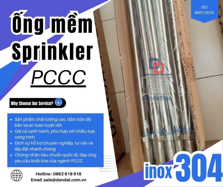 Ống mềm nối đầu phun chữa cháy, ống nối mềm cứu hỏa, dây nối mềm inox cho sprinkler, ống mềm PCCC