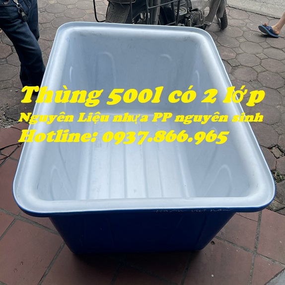 Thùng nhựa dung tích 500l có 2 lớp, thùng dung tích lớn, thùng nhựa vuông 2 lớp