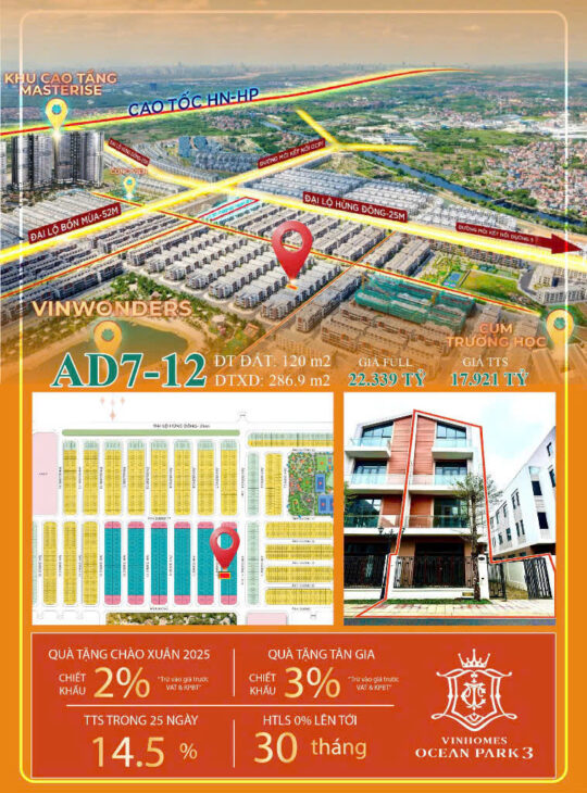 BIỆT THỰ ÁNH DƯƠNG AD7-12 – TÂM ĐIỂM ĐẦU TƯ & AN CƯ TẠI VINHOMES OCEAN PARK 3