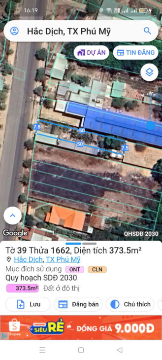 Chủ bán 1 nền đất đẹp dt 7,5x50x60. Tc phường hắc dịch tp phú mỹ