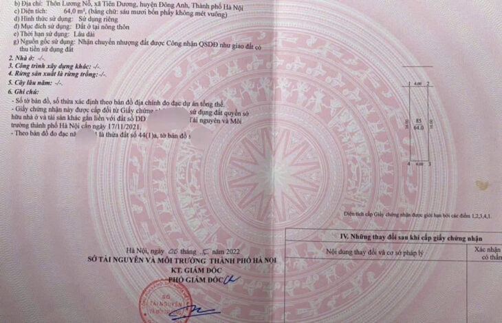 chinh chu bán mảnh 64m LUONG LỖ – TIÊN DƯƠNG