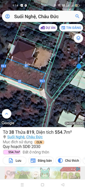 Bán đất chính chủ gởi suối nghệ, thửa 819 bản đồ 38 . 554m 200 thổ cư,