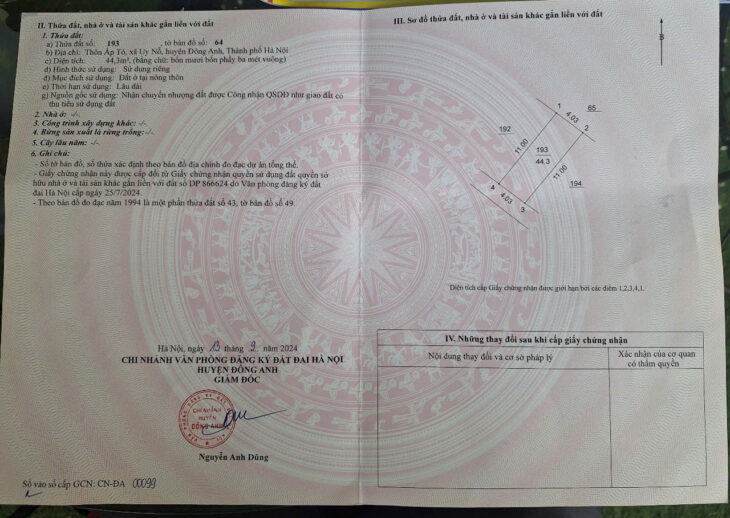 SIÊU HIẾM 44,3M2 ẤP TÓ UY NỖ ĐÔNG ANH – Ô TÔ ĐỖ CỬA NHỈNH 4 TỶ