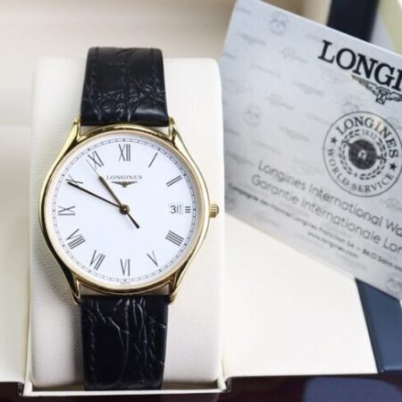 ĐH Nam : Longines Lyre dây da Demi Vàng, mặt trắng, cọc số giờ La Mã siêu đẹp, Fullbox..