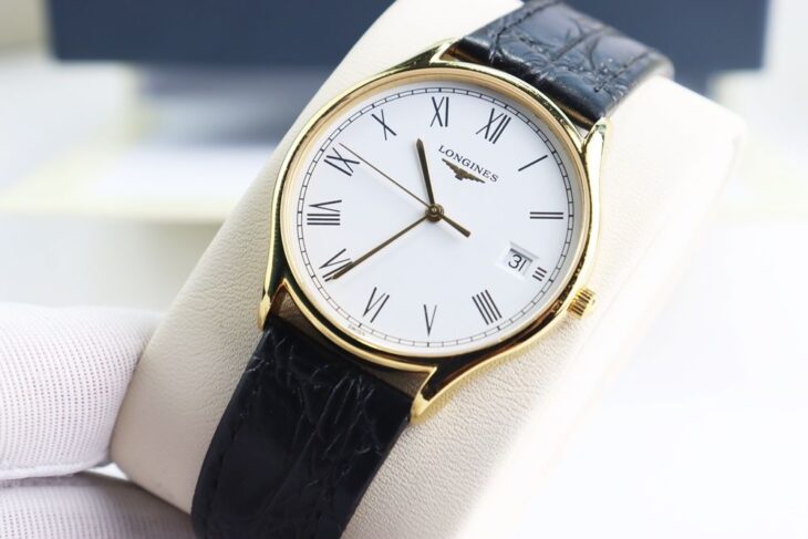 ĐH Nam : Longines Lyre dây da Demi Vàng, mặt trắng, cọc số giờ La Mã siêu đẹp, Fullbox..