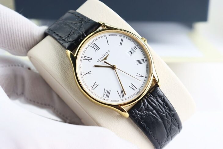ĐH Nam : Longines Lyre dây da Demi Vàng, mặt trắng, cọc số giờ La Mã siêu đẹp, Fullbox..