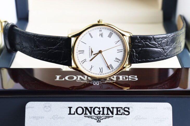 ĐH Nam : Longines Lyre dây da Demi Vàng, mặt trắng, cọc số giờ La Mã siêu đẹp, Fullbox..
