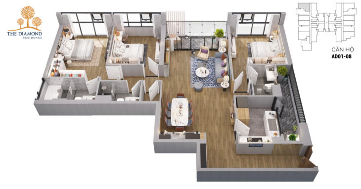 Bán nhanh căn hộ 3Pn tại Diamond Residence 25 Lê Văn Lương