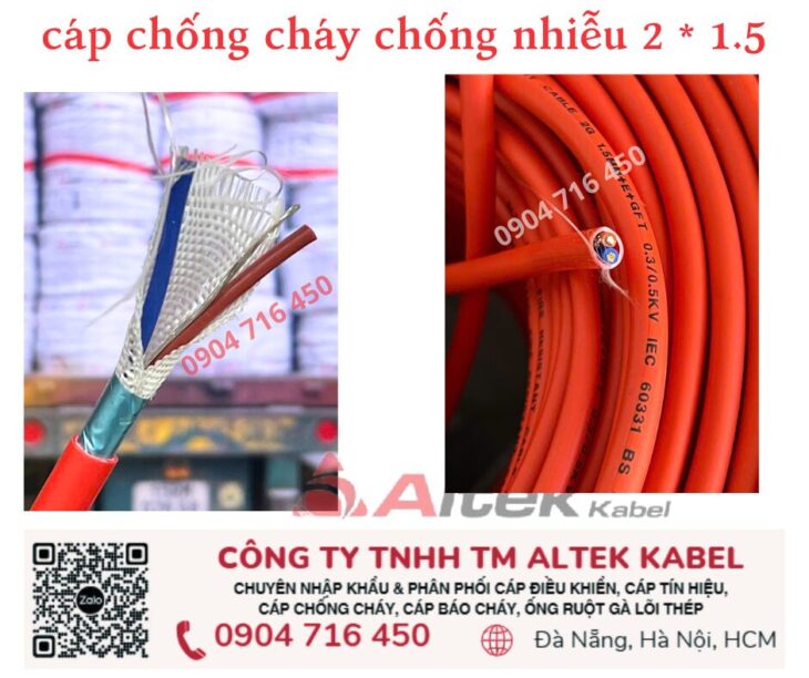 Cáp Fr/ dây tín hiệu báo cháy 2×1.5 chống cháy Altek Kabel