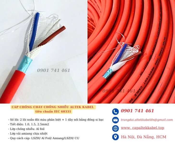 Cáp chống cháy 2×1.5 chuẩn BS6387, IEC 60331 Đà Nẵng, Hà Nội, HCM