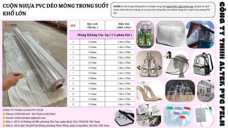 Cuộn nhựa pvc dẻo trong suốt giá sỉ tại Miền Trung