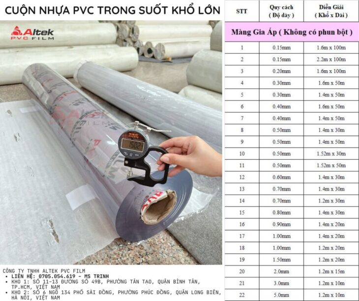 Màng nhựa pvc dẻo trong suốt giá sỉ tại Bắc Giang