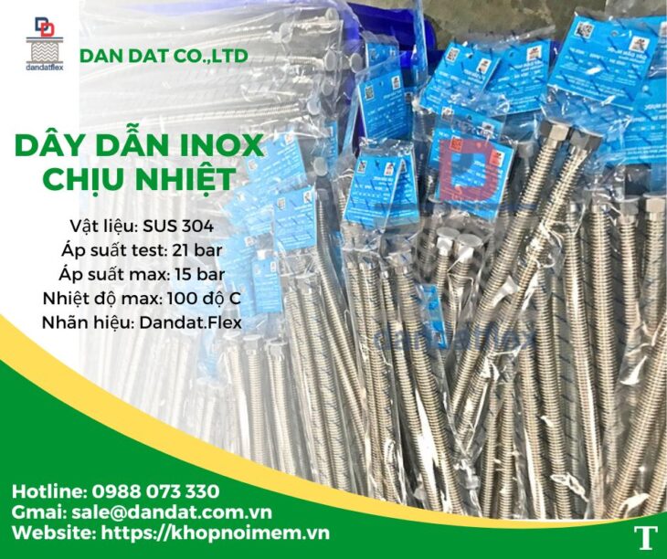 Dây cấp nước inox Dân Đạt – Chống gập, chống rò rỉ, bảo hành uy tín – Dây mềm cấp nước thép không gỉ