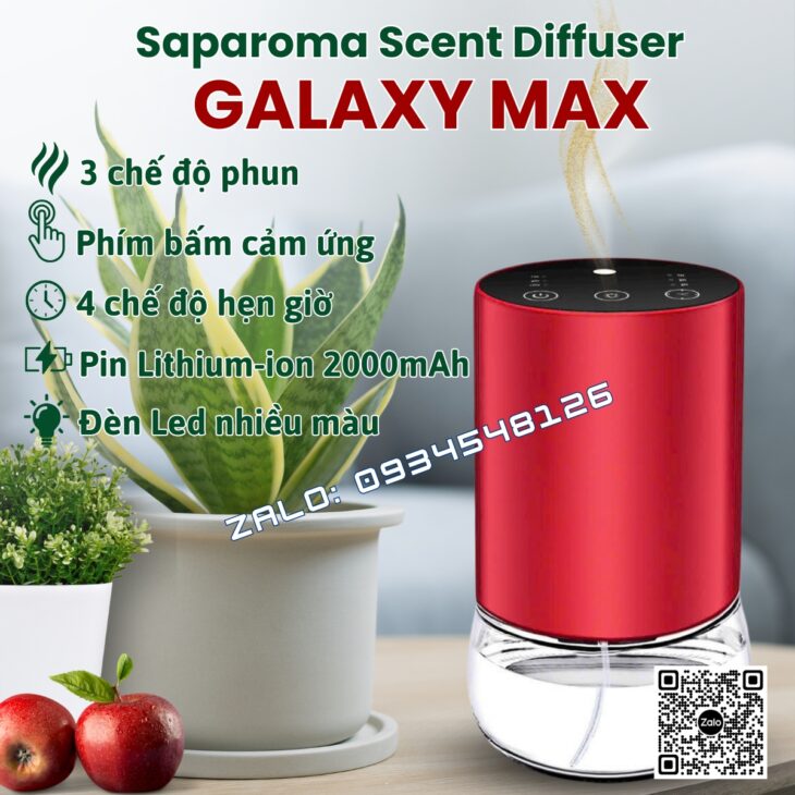 MÁY KHUẾCH TÁN TINH DẦU SAPAROMA – GALAXY MAX 100ml, HỖ TRỢ KHỬ MÙI, THƠM PHÒNG, NHÀ HÀNG, KHÁCH SẠN