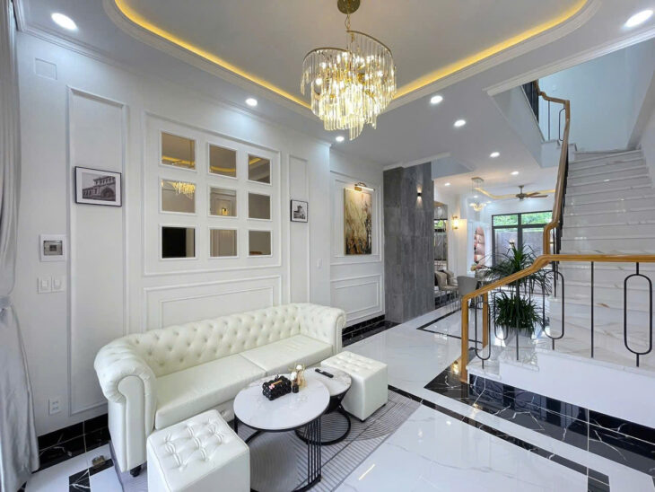 Nhà 3 tầng phong cách Tân Cổ Điển Khu TĐC Đất Lành. – Dt 58m2 ngang 4m. Dt sàn: 151,1m2 – Kết
