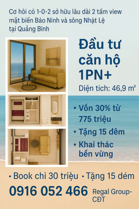Không gian sống tối ưu dành cho những ai muốn an cư tại trung tâm biển Quảng Bình. Căn hộ 1PN+ 49m²