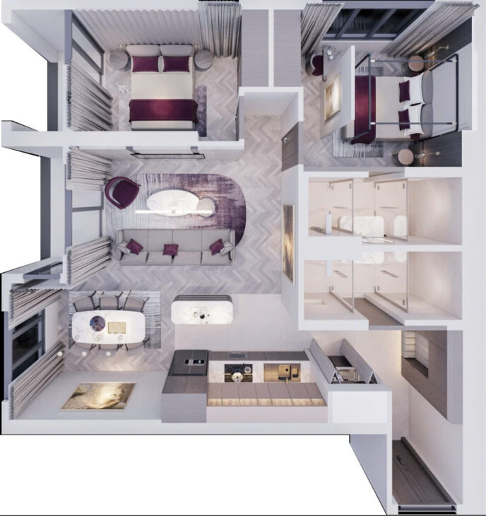 Căn hộ 2PN 65.9m² – không gian sống lý tưởng cho gia đình trẻ. Không gian vừa đủ, tiện nghi tối đa