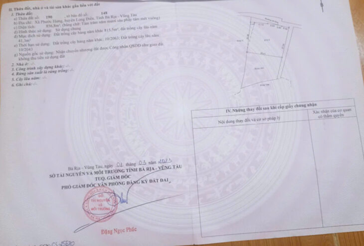 CHÍNH CHỦ CẦN BÁN ĐẤT TẠI XÃ PHƯỚC HƯNG, HUYỆN LONG ĐIỀN, BÀ RỊA – VŨNG TÀU