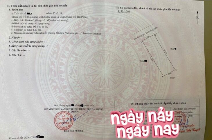 Đất tuyến 3 Khu 4 Vĩnh Niệm, 100m, ngang 5, gần VinMec, Giá 60 tr/m