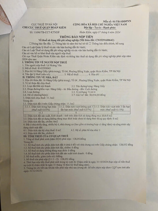 CHÍNH CHỦ CẦN BÁN NHÀ PHỐ HÀNG GIẤY – QUẬN HOÀN KIẾM – HÀ NỘI