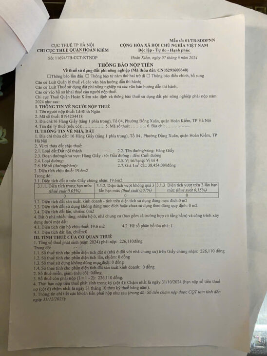 CHÍNH CHỦ CẦN BÁN NHÀ PHỐ HÀNG GIẤY – QUẬN HOÀN KIẾM – HÀ NỘI