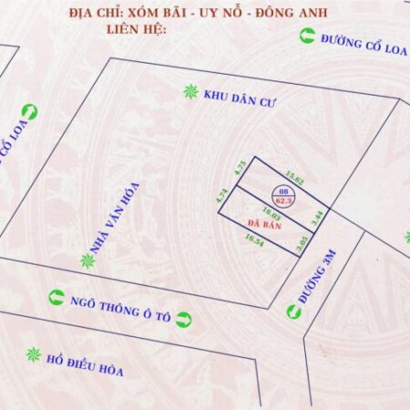 Chính chủ gửi bán nhanh 62.3m2 đất xóm Bãi, Uy Nỗ, Đông Anh giá chỉ 55 triệu/m2 rẻ hơn thị trường