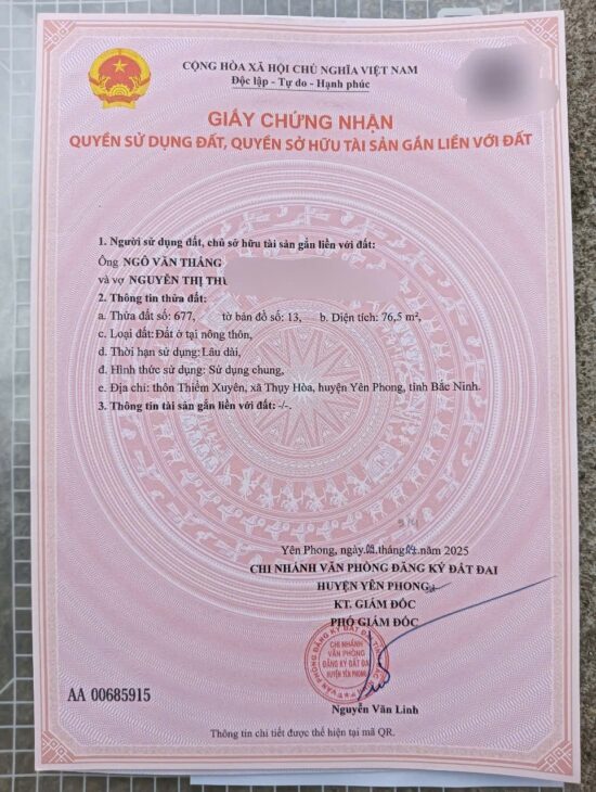 CHÍNH CHỦ Cần Bán Lô Đất Đẹp – Giá Tốt Gần Bìa Làng Tại Thụy Hòa, Yên Phong, Bắc Ninh