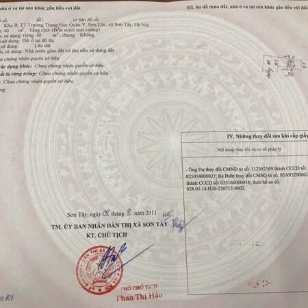 CẦN BÁN 40M GẦN TRƯỜNG HỌC QUÂN Y, SƠN LỘC, SƠN TÂY, HÀ NỘI