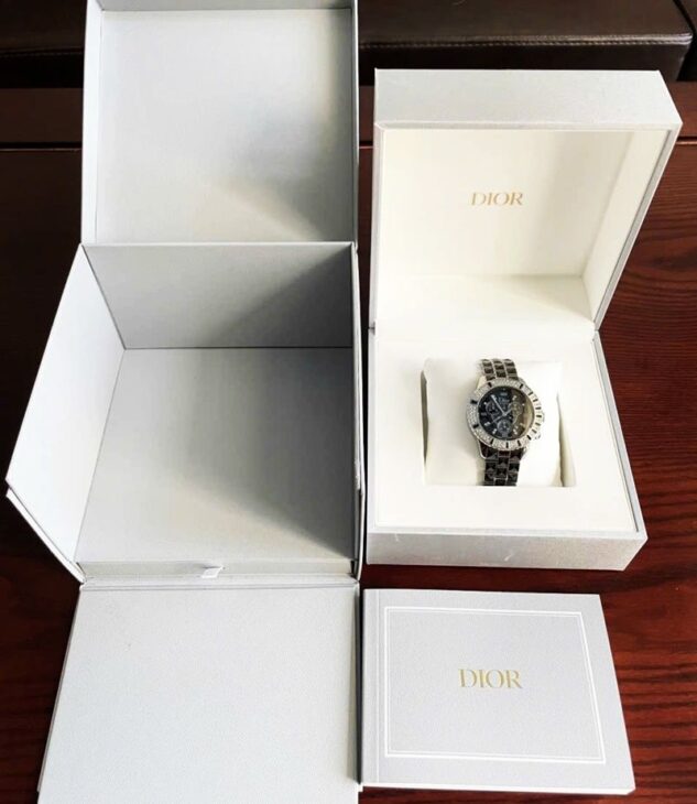 ĐH : Christian Dior Chronograph Niềng & cọc số Full Kim Cương Dây Đính full Đá Sapphire