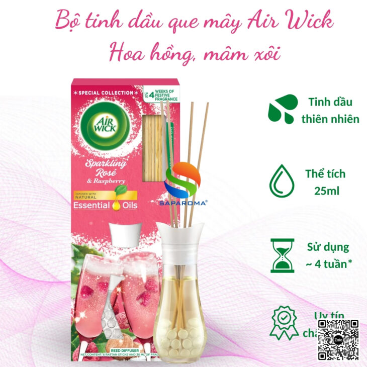 Tinh dầu khuếch tán que mây Air Wick 25ml, thơm phòng, thư giãn, nhập khẩu chính hãng Châu Âu