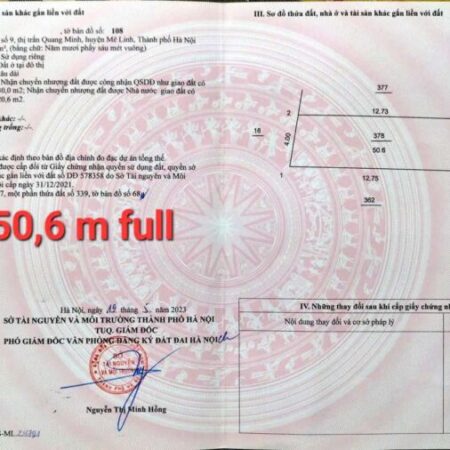HÀNG MỚI F0-50M FULL TC TỔ 10 TT QUANG MINH,GIÁ ĐẦU TƯ,VỊ TRÍ ĐẸP