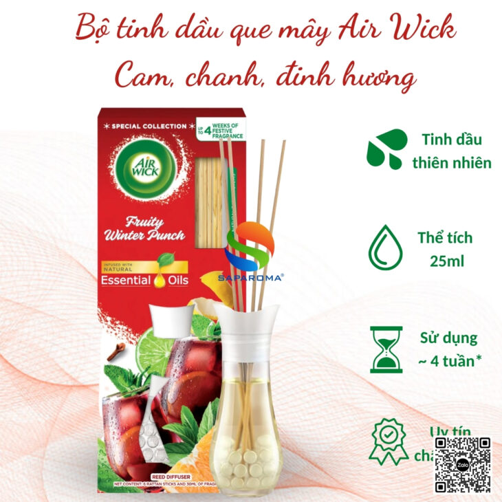 Tinh dầu khuếch tán que mây Air Wick 25ml, thơm phòng, thư giãn, nhập khẩu chính hãng Châu Âu