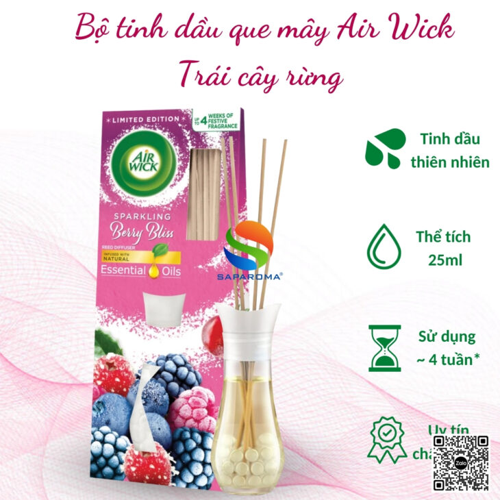 Tinh dầu khuếch tán que mây Air Wick 25ml, thơm phòng, thư giãn, nhập khẩu chính hãng Châu Âu