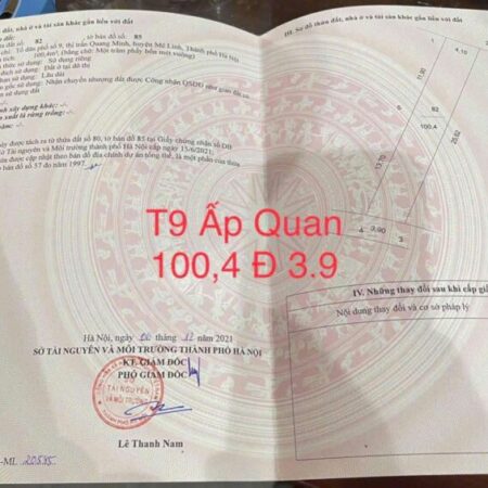CC BÁN GẤP 100M TT QUANG MINH,GIÁ 3X,RẺ NHẤT KHU VỰC,ĐƯỜNG THÔNG,RỘNG