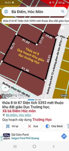 Bán đất mặt tiền 80x90m giá 32 tỷ Đường Bà Điểm