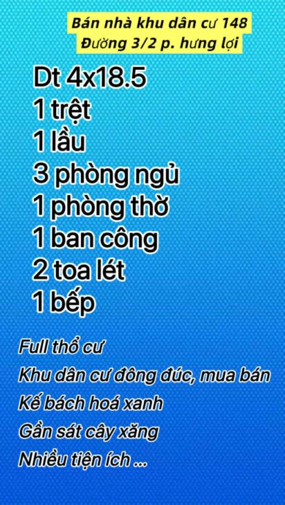 (liên hệ : 0918755963 ( chú Xiêm chủ nhà) Bán Nhà Khu Dân Cư 148 Đường 3/2