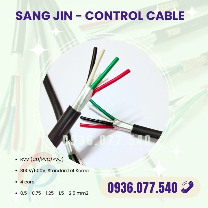 Cáp điều khiển Sangjin 4 x 0.75 mm2 – không lưới chống nhiễu RVV