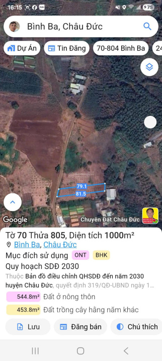 Đất đẹp xã Bình Ba, huyện Châu Đức, BRVT gần sân golf & KCN, có thổ cư, đầu tư tốt