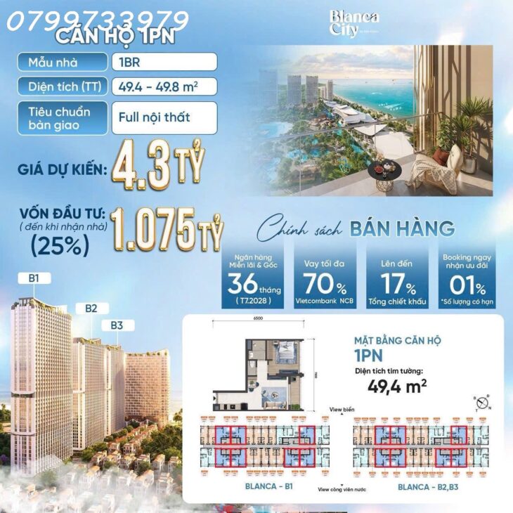 Căn hộ 5 sao biển Vũng Tàu, chỉ 700 triệu nhận nhà full nội thất 0799733979
