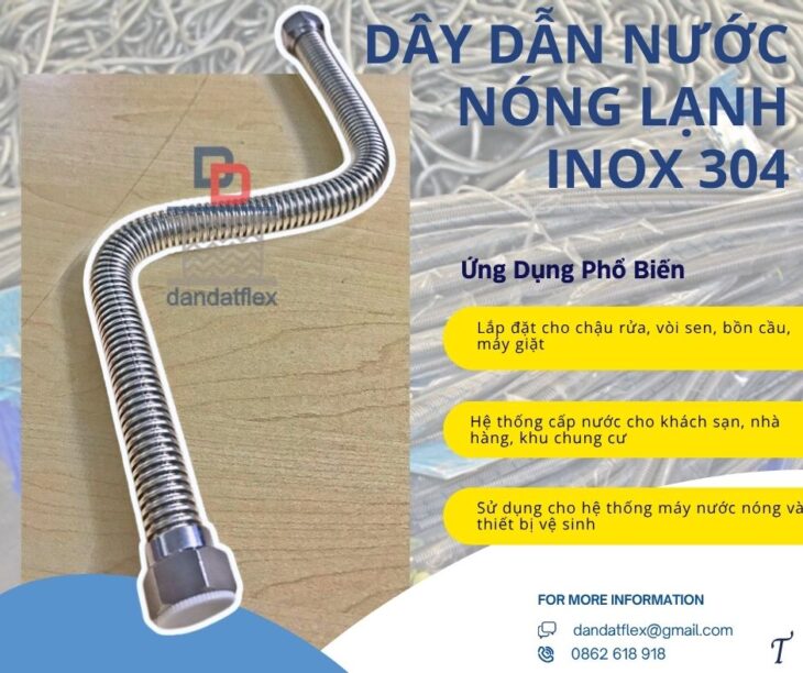 Dây cấp nước inox chịu nhiệt, dây dẫn nước mềm inox, ống mềm cho máy nóng lạnh,dây mềm dẫn nước inox
