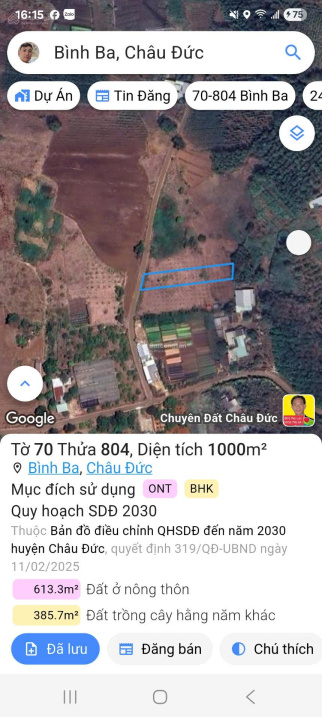 Đất đẹp xã Bình Ba, huyện Châu Đức, BRVT gần sân golf & KCN, có thổ cư, đầu tư tốt