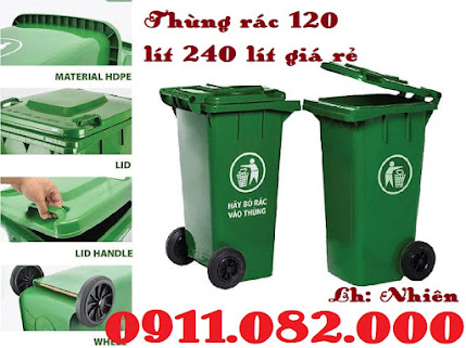Giá rẻ thùng rác nhựa 120l 240l 660l- thùng rác màu xanh, cam, vàng- lh 0911082000