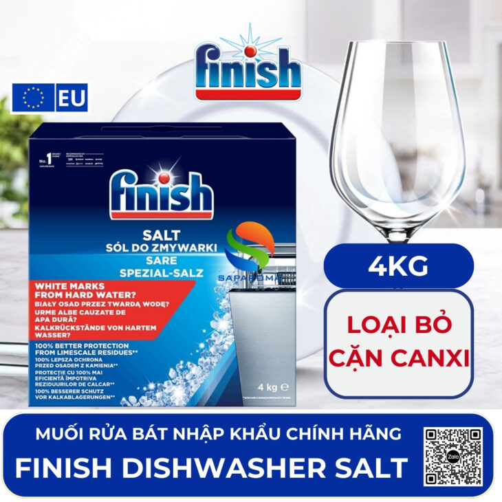 Chất trợ rửa chuyên dụng cho máy rửa bát Finish (Muối, Bóng, Vệ sinh máy) – hàng chính hãng EU