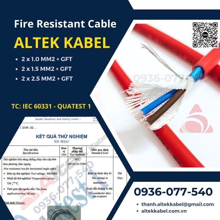 Cáp chống cháy Altek Kabel 2×1.0 mm2 , Fire resistant cable GFT