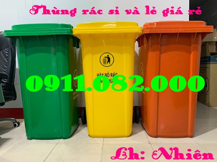Giá rẻ thùng rác nhựa 120l 240l 660l- thùng rác màu xanh, cam, vàng- lh 0911082000