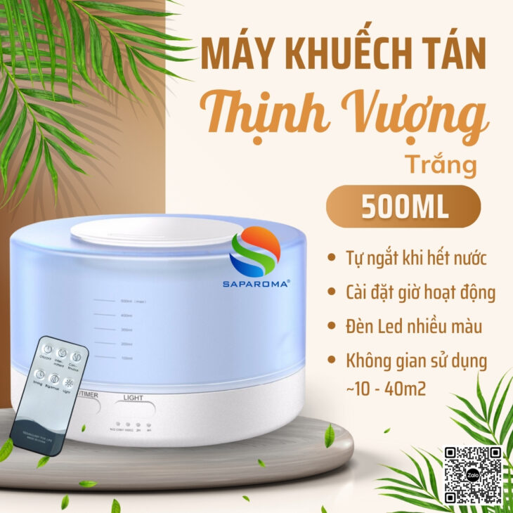 Máy khuếch tán tinh dầu phun sương SAPAROMA,đèn Led 7 màu kèm điều khiển, thơm phòng, hỗ trợ khử mùi