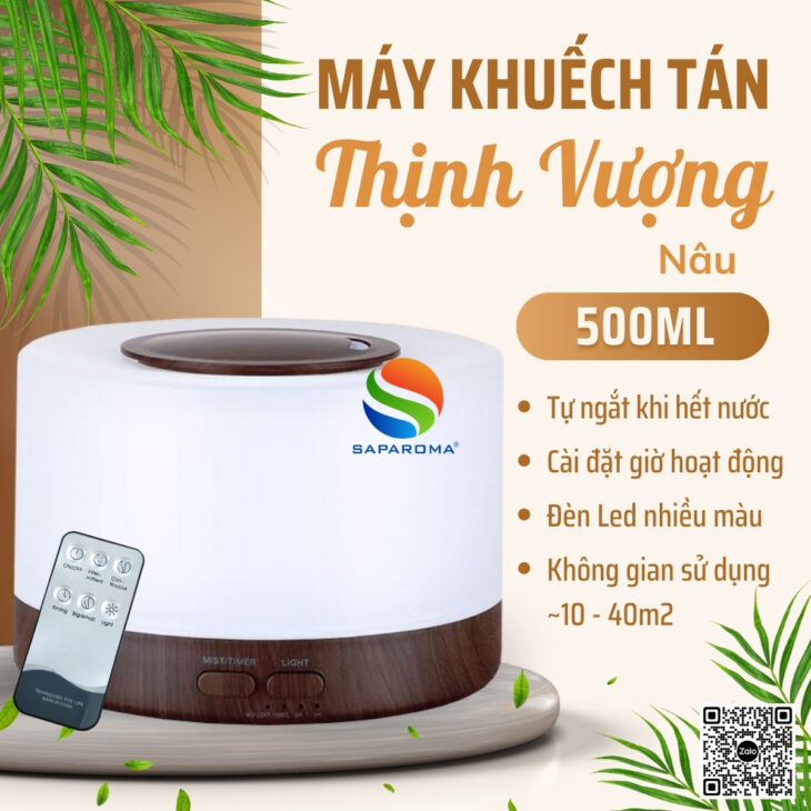 Máy khuếch tán tinh dầu phun sương SAPAROMA,đèn Led 7 màu kèm điều khiển, thơm phòng, hỗ trợ khử mùi